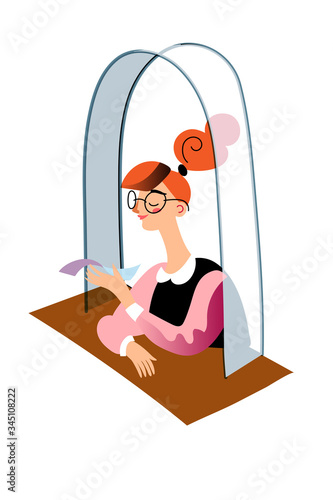 Vector characters woman cashier in ticket office