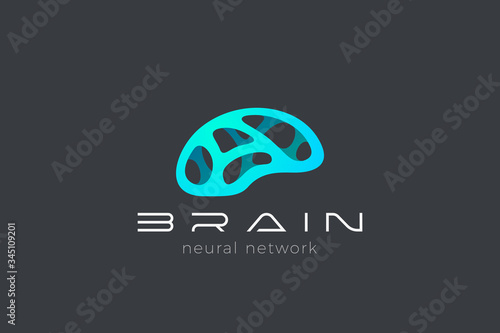 Brain AI Artificial Intelligence Logo Neural Network design abstract vector template. Digital Technology Brainstorm Think Psychology Logotype icon.