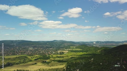 Aerial view drone landscape in summer in the Buda hills, Hungary in 4k 60 fps photo