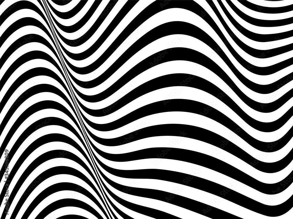 Abstract background with black and white striped, futuristic waves. Geometrical pattern. Vector illustration Abstract background with black and white striped, futuristic waves. Geometrical pattern. Vector illustration