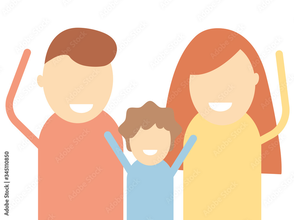 Happy family. Father, mother, son together.Family members standing together. Vector illustration of a flat design isolated on white background Happy family. Father, mother, son together.Family members standing together. Vector illustration of a flat design isolated on white background