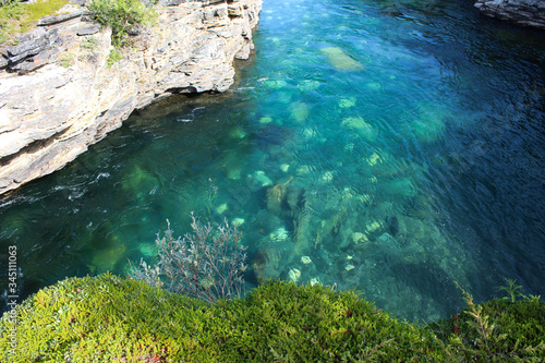 Kungsleden river in the arctic tundra. Abisko national park, Nothern Sweden