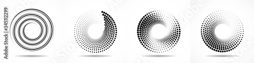 Set of abstract dotted circles. Halftone dots in circular form. Vector logo