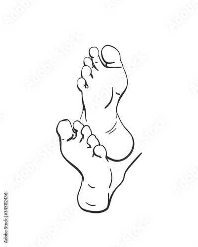 Sketch of man's bare feet soles, Hand drawn vector linear illustration