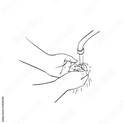 Sketch of washing hands, Hand drawn vector linear illustration