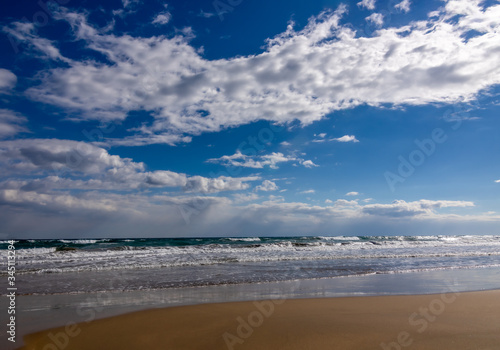 Empty Beach, Sea, Sand and Cloudy Sky (Calmness and Nature Concept )