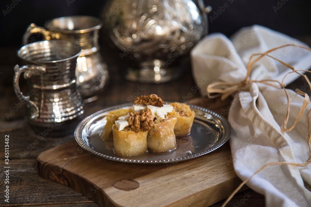 Homemade Turkish Dessert Baklawa with Pistachio Powder. Homemade Turkish Dessert Baklawa with Pistachio Powder.