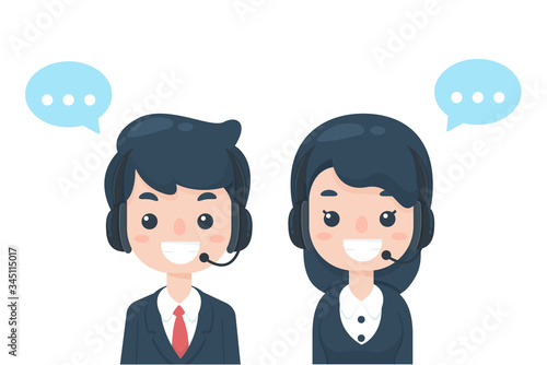Vector cartoon staff callcenter dressed in polite dress Waiting on the phone to receive customer problems.