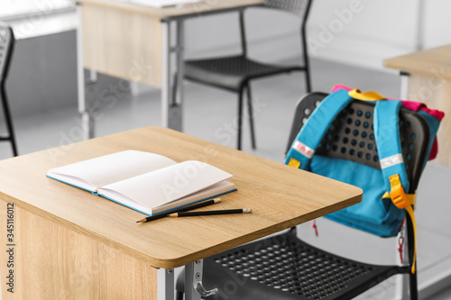 Modern desk in school class...