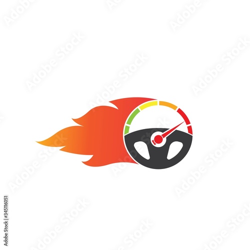 car steering wheel  burning fire  logo icon vector illustration