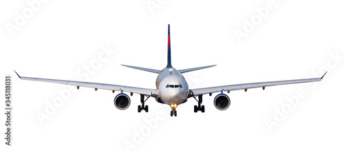 Modern comfortable commercial passenger airplane isolated on white background