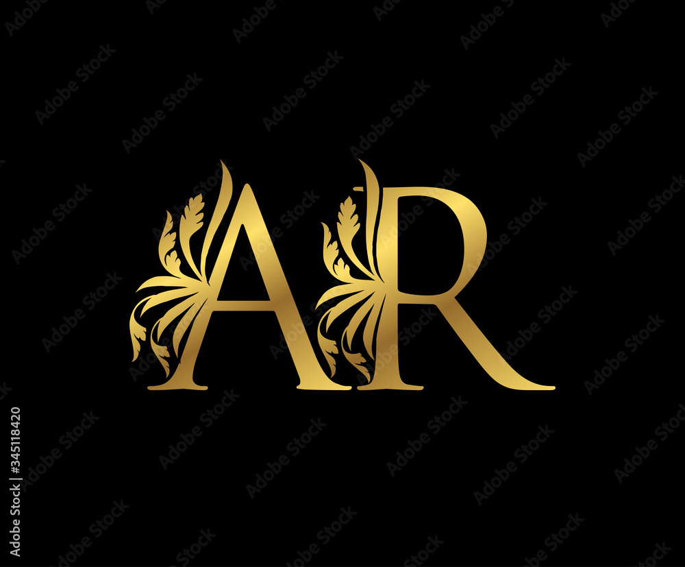 Classy Gold A, R, AR Letter Floral logo. Vintage drawn emblem for book design, weeding card, brand name, business card, Restaurant, Boutique, Hotel. Classy Gold A, R, AR Letter Floral logo. Vintage drawn emblem for book design, weeding card, brand name, business card, Restaurant, Boutique, Hotel.