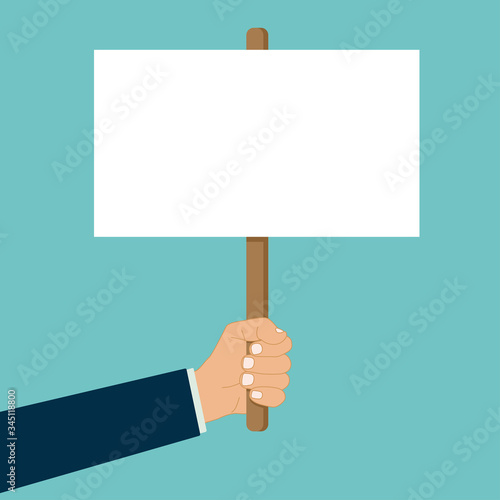 hand holds blank placard protest sign vector