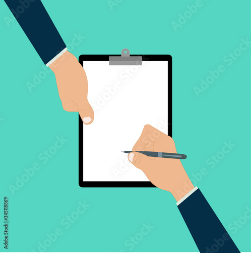 hand signing paper document pen blank paper vector