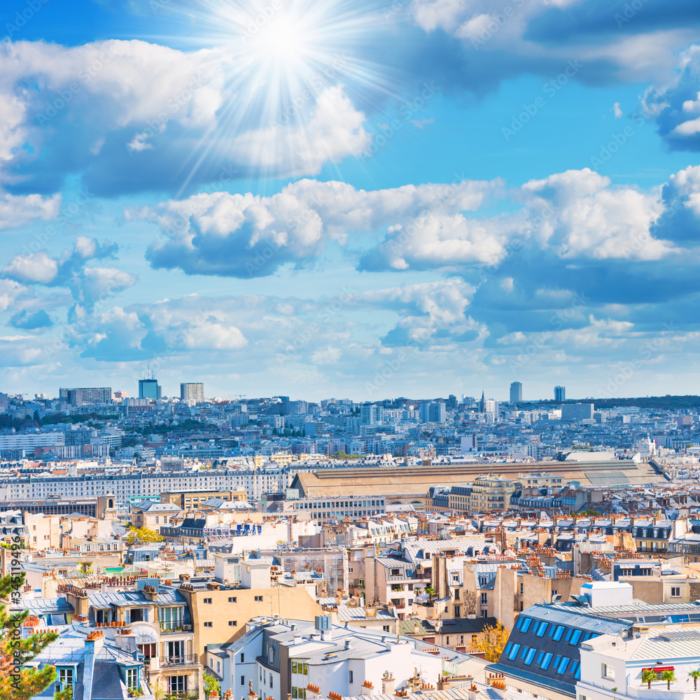 City of Paris from Montmartre. Beautiful travel cityscape of Paris