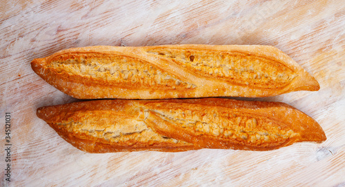 Freshly baked white baguette