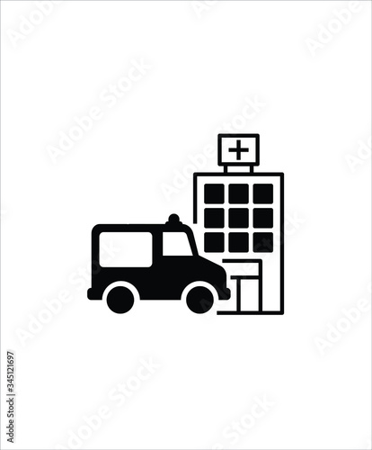 hospital with ambulance icon,vector best flat icon.