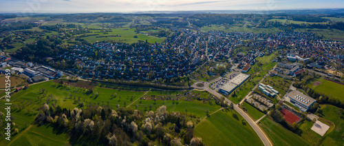 Aerial view of the city Heimsheim in Germany on a sunny morning in early spring 