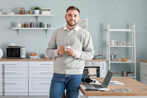 Young man working at home
