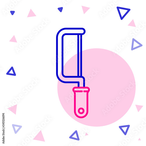 Line Hacksaw icon isolated on white background. Metal saw for wood and metal. Colorful outline concept. Vector Illustration