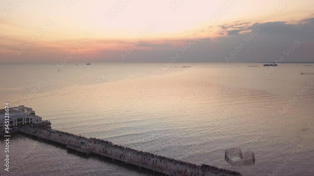 Aerial view landscape in sunset at Bang Pu Recreation Center is a seaside resort on the Bay with point of view seagulls Aerial view landscape in sunset at Bang Pu Recreation Center is a seaside resort on the Bay with point of view seagulls