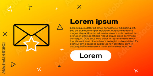 Line Envelope with star icon isolated on yellow background. Important email, add to favourite icon. Starred message mail. Colorful outline concept. Vector Illustration