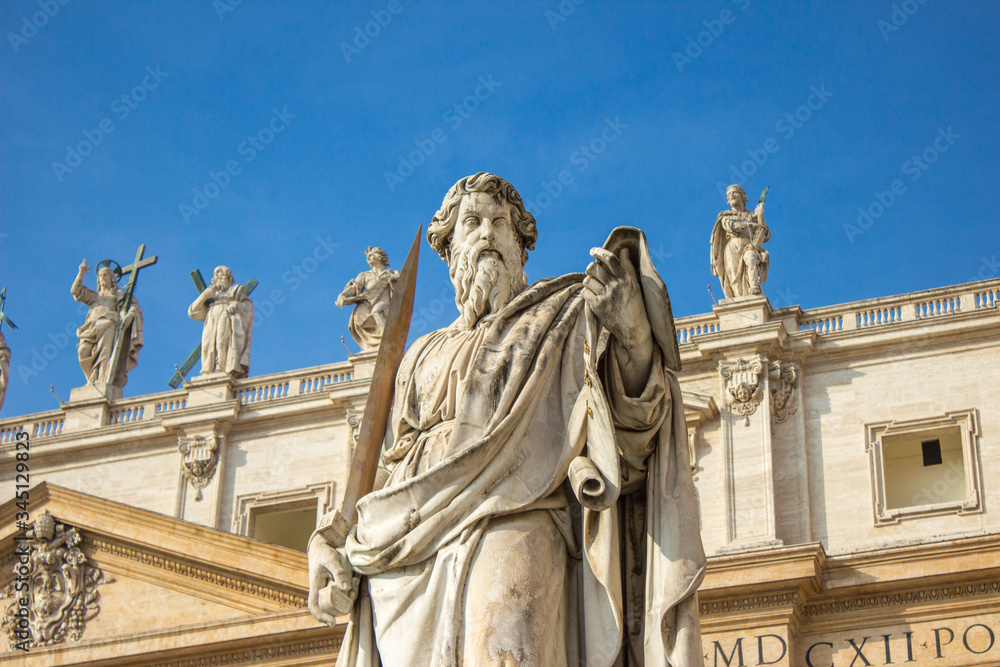 Statue in front of Saint Peter's Basilica (in italian Basilica di San Pietro a Roma) Rome Italy Statue in front of Saint Peter's Basilica (in italian Basilica di San Pietro a Roma) Rome Italy