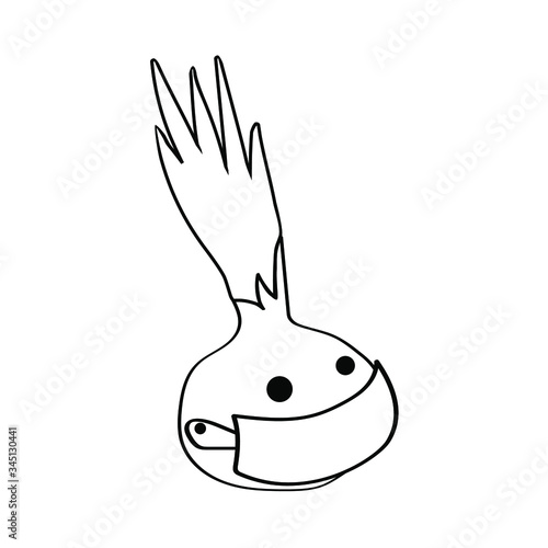 hand drawn vector illustration in doodle stile of an onion in mask photo