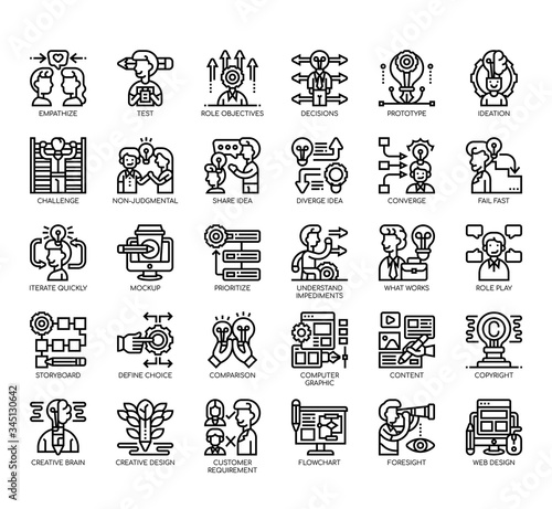 Set of design thinking thin line and pixel perfect icons for any web and app project.