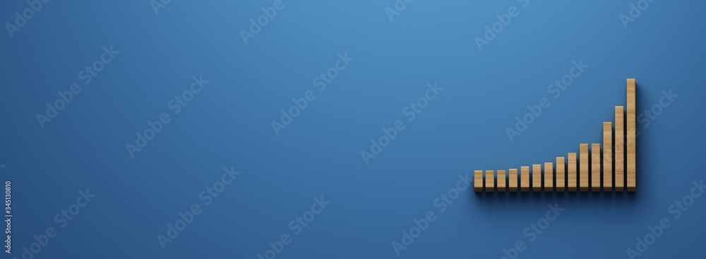 Obraz premium Wooden Blocks Model Data Growth Graph Finance over table and free copy space for your text banner. 3D Render illustration