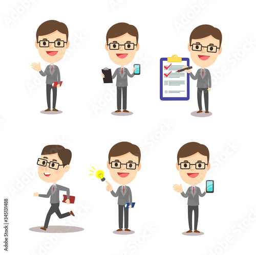 Set Business Man Cartoon Character Vector