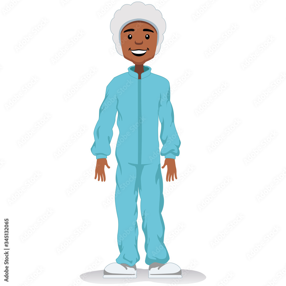 Male African descent mascot, safety equipment against contamination. Ideal for educational and informative medical materials Male African descent mascot, safety equipment against contamination. Ideal for educational and informative medical materials