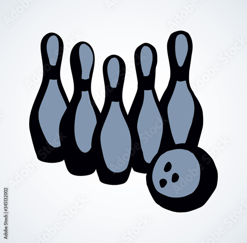 Game pins and ball. Vector drawing