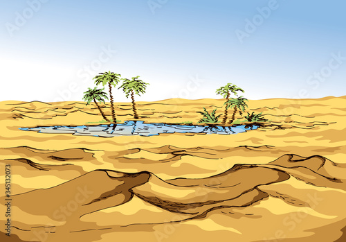 Mirage in the desert. Vector drawing