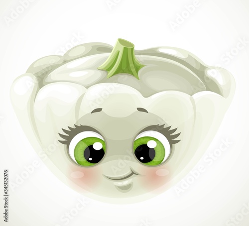 Cute little cartoon emoji white squash isolated on white background