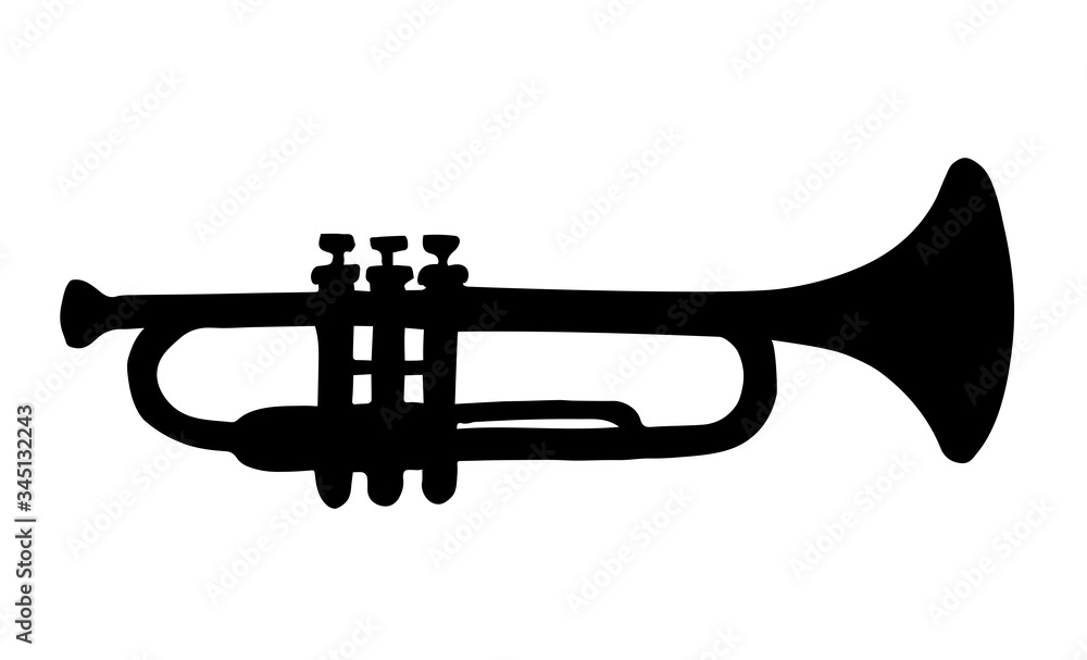 Naklejka premium Musical instrument. Trumpet. Vector drawing