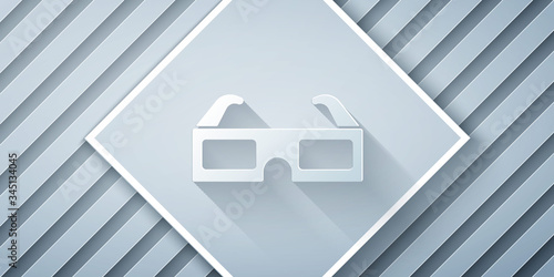 Paper cut 3D cinema glasses icon isolated on grey background. Paper art style. Vector Illustration