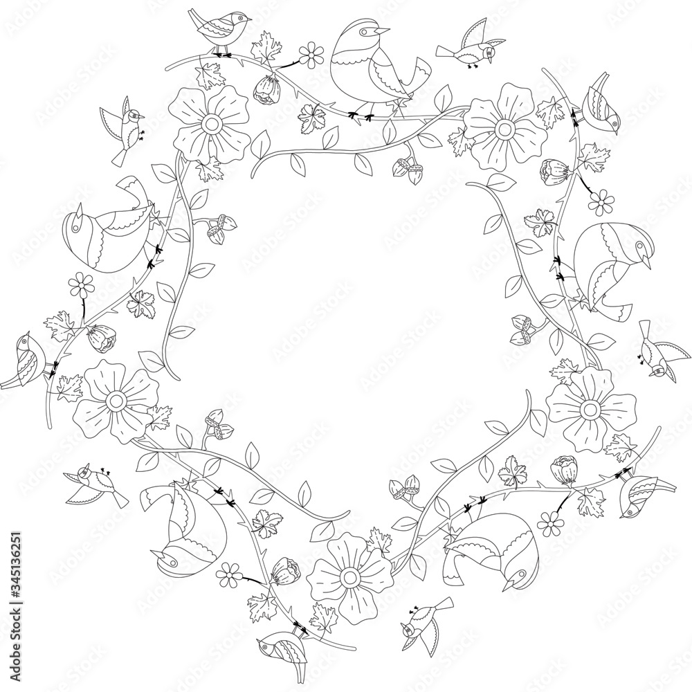 abstract wreath floral frame with flowers