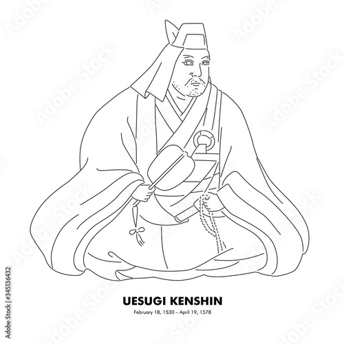 上杉謙信（1530 – 1578）　歴史上の人物　日本　線画イラスト