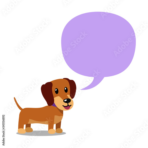 Vector cartoon character dachshund dog and speech bubble for design.