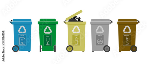 dustbin, isolated, basket, bin, can, clean, compost, concept, container, different, eco, eco friendly, ecological, ecology, environment, environmental, fraction, garbage, glass, green, illustration, 