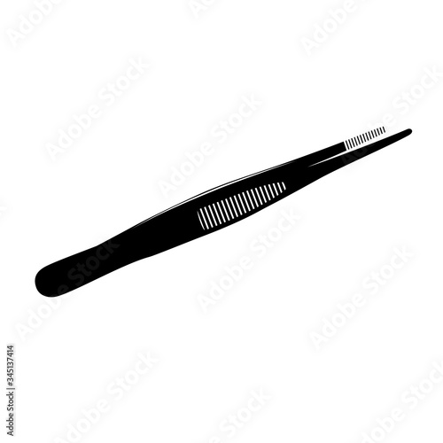 Dressing forceps isolated on white background. Medical tool. Silhouette vector style.
