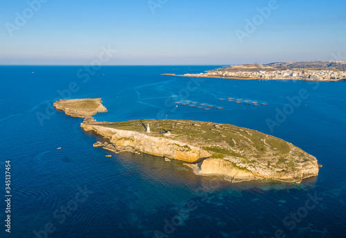 Aerial view of St. Pauls island in Mediterranean sea. Spring time, Malta 