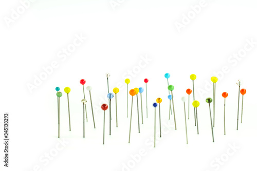 view of Colorful sewing pins planted