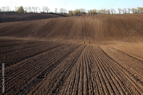 plowed field for sowing. cultivated soil for agricultural work.