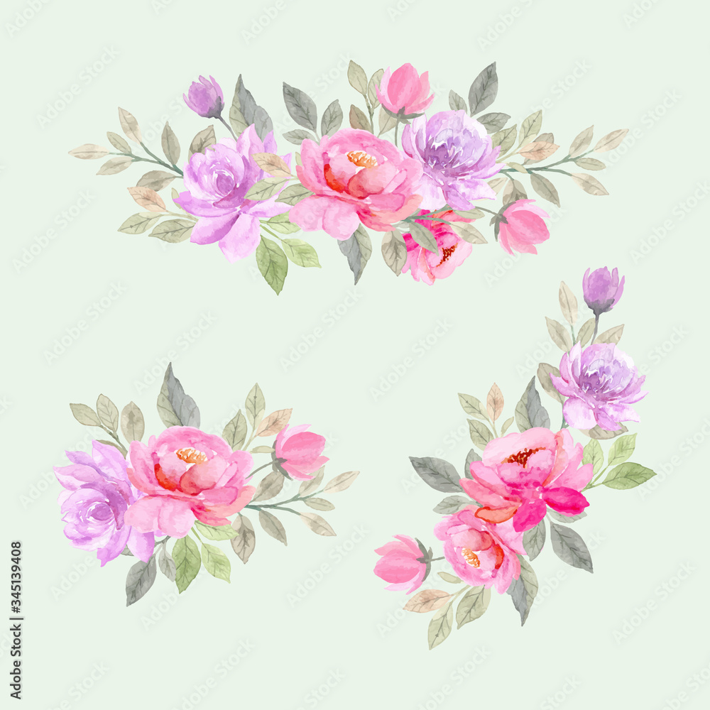 pink purple watercolor floral arrangement collection
