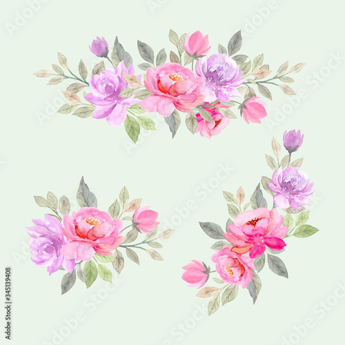 pink purple watercolor floral arrangement collection