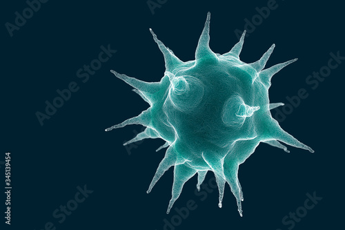 Virus 3d rendering. Illustration showing structure of epidemic coronavirus