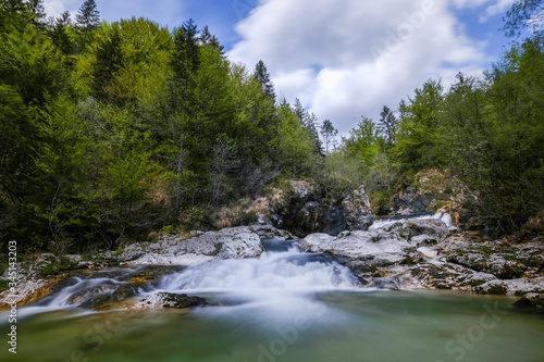 Beautiful Mostnica gorge with green water near Bohinj