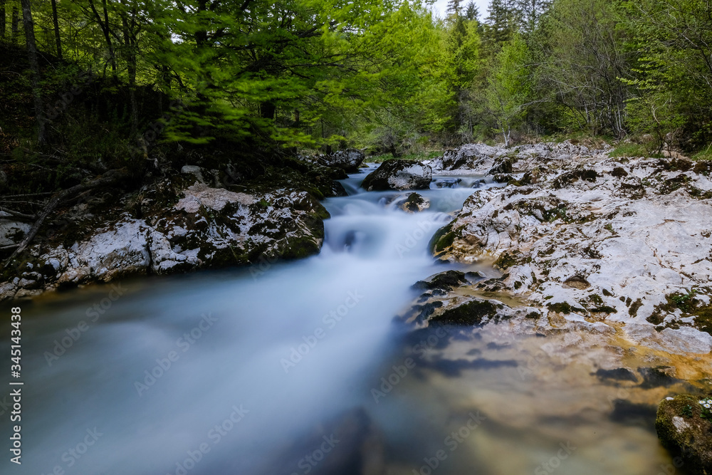 Beautiful Mostnica gorge with green water near Bohinj